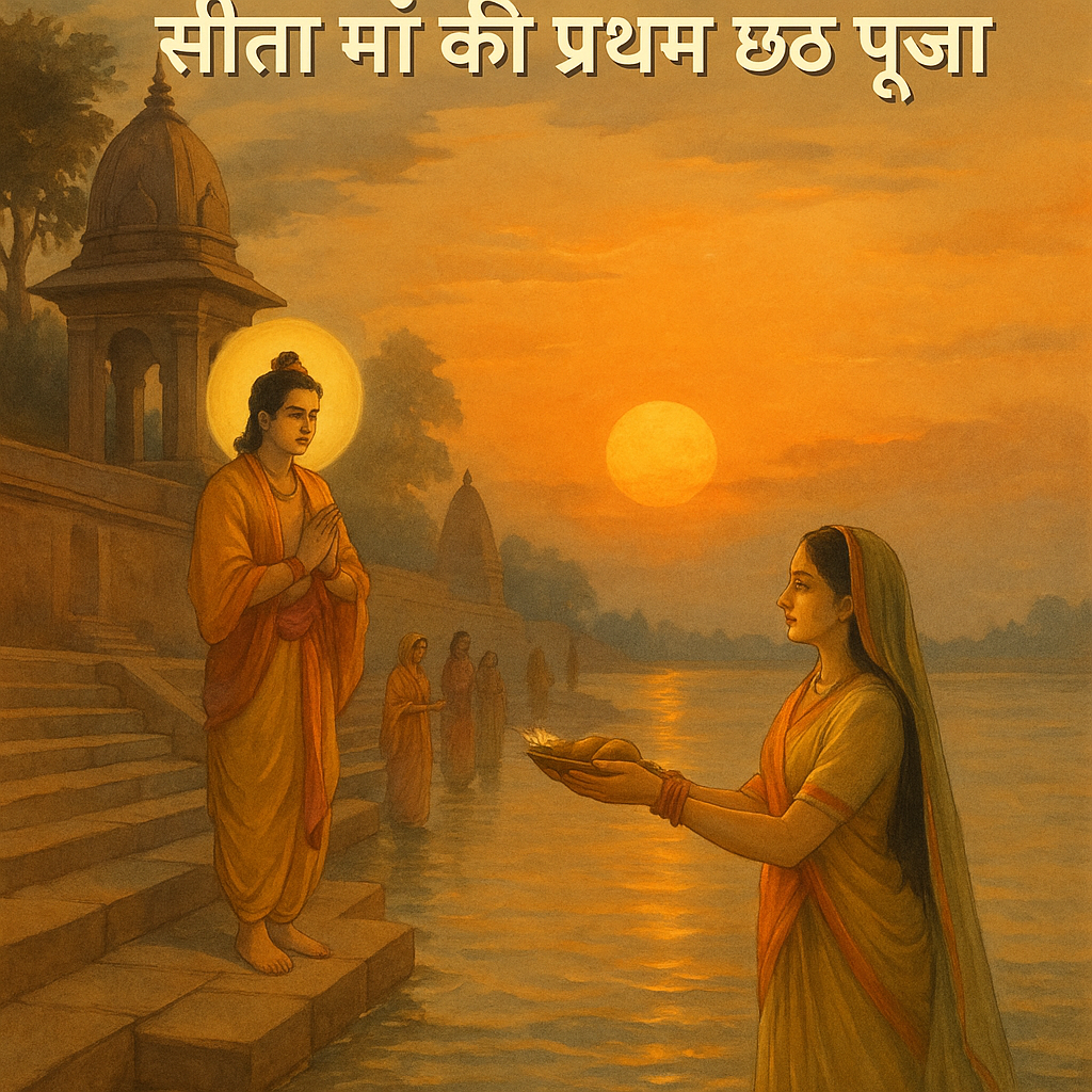 कषर्णी घाट, मुंगेर में सीता माँ द्वारा प्रथम छठ पूजा का प्रतीकात्मक दृश्य